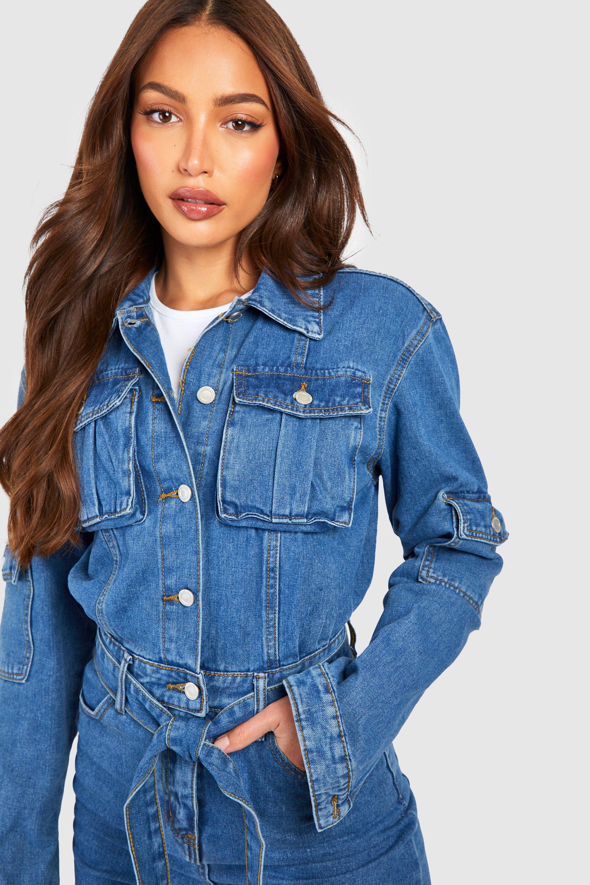 Tall Belted Tapered Cargo Denim Playsuit boohoo